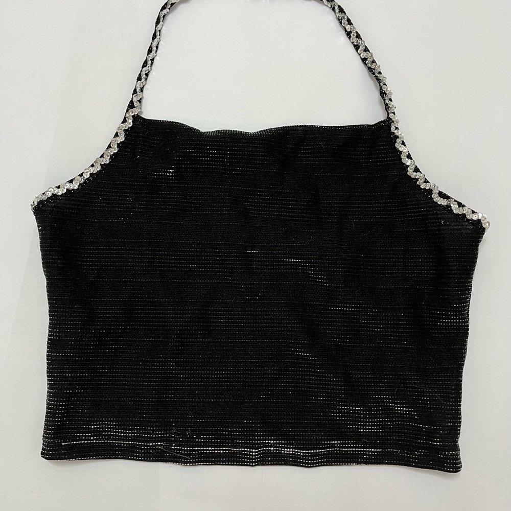 United Colors Of Benetton Black Crop Top with Silver Trim